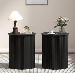 Set of 2, 17.7" Mid Century Modern End Table, Circle Bedside Tables Wood Nightstands for Small Space