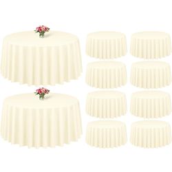 Showgeous 10 Pack Beige Round Tablecloth - 108 Inch Polyester Table Cloth - Washable Decorative Fabric Table Covers for Wedding, Dining, Party, Banque