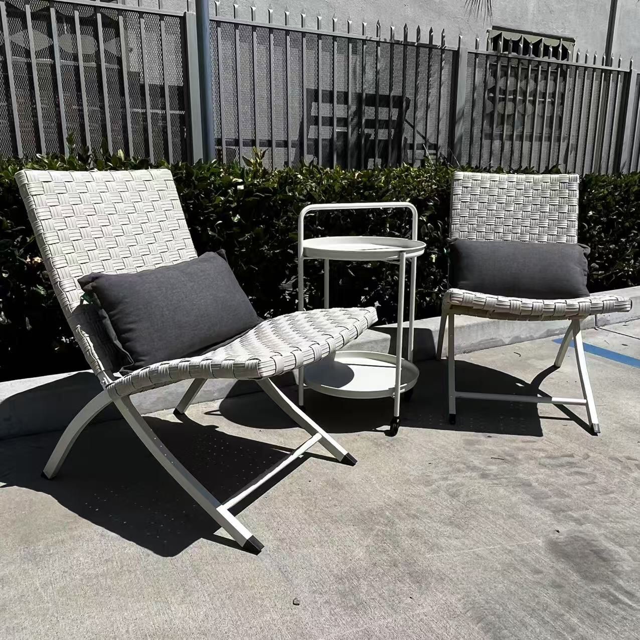 New In Box 2 Chair And 1 Rolling Table Cart Beige Or Navy Blue Color Patio Furniture Furniture
