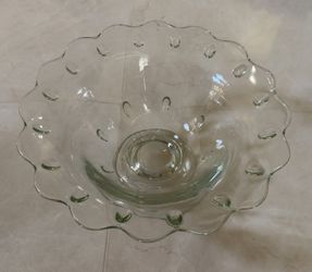 Clear Pressed Glass Scalloped Serving Bowl/Compote - Teardrop Pattern
