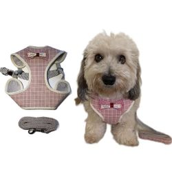 Eco-Friendly Small Dog and Cat Bow Tie Waistcoat Adjustable Harness with Leash - Pink