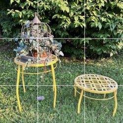 Two Matching Yellow Plants Stands