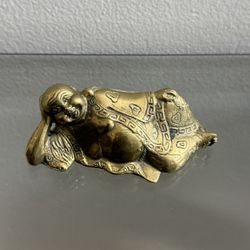 Brass Laughing Buddha Statue- Reclining 
