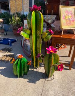 Custom made solid metal garden cactus trees