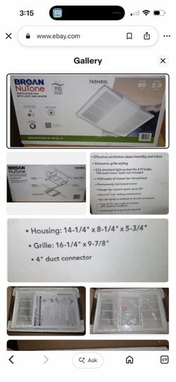 Broan NuTone 765H80L Bathroom Ventilation Exhaust Fan 80CFM w/Light 1300W Heater