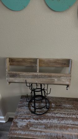 Kitchen - Entryway Organizer- Farmhouse Wooden Shelf With Metal Hooks