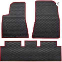 Car Floor Mats Custom Fit for Tesla Model 3 2017-2023 Black Red Rubber Auto Liner Mats All Weather Protection Heavy Duty Odorless