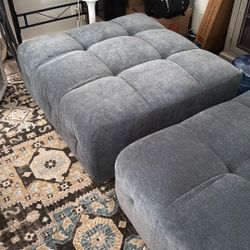 FREE POVISION Avelune-Modern Waterproof Chenille Blue Sofa Ottoman