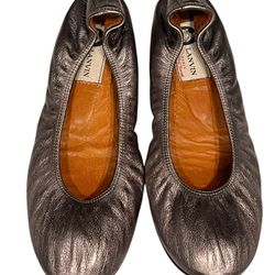 Lanvin Leather Metallic Ballet Flats Women's Size: 37.5