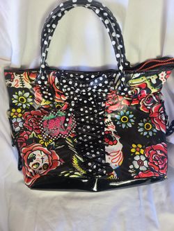 NWT Iron Fist Hooters Polka Dot Sugar Skull Print Rockabilly Corset Vegan Handbag Purse