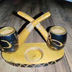 Vintage Wooden Decorative Smoking Pipes Candle Holder