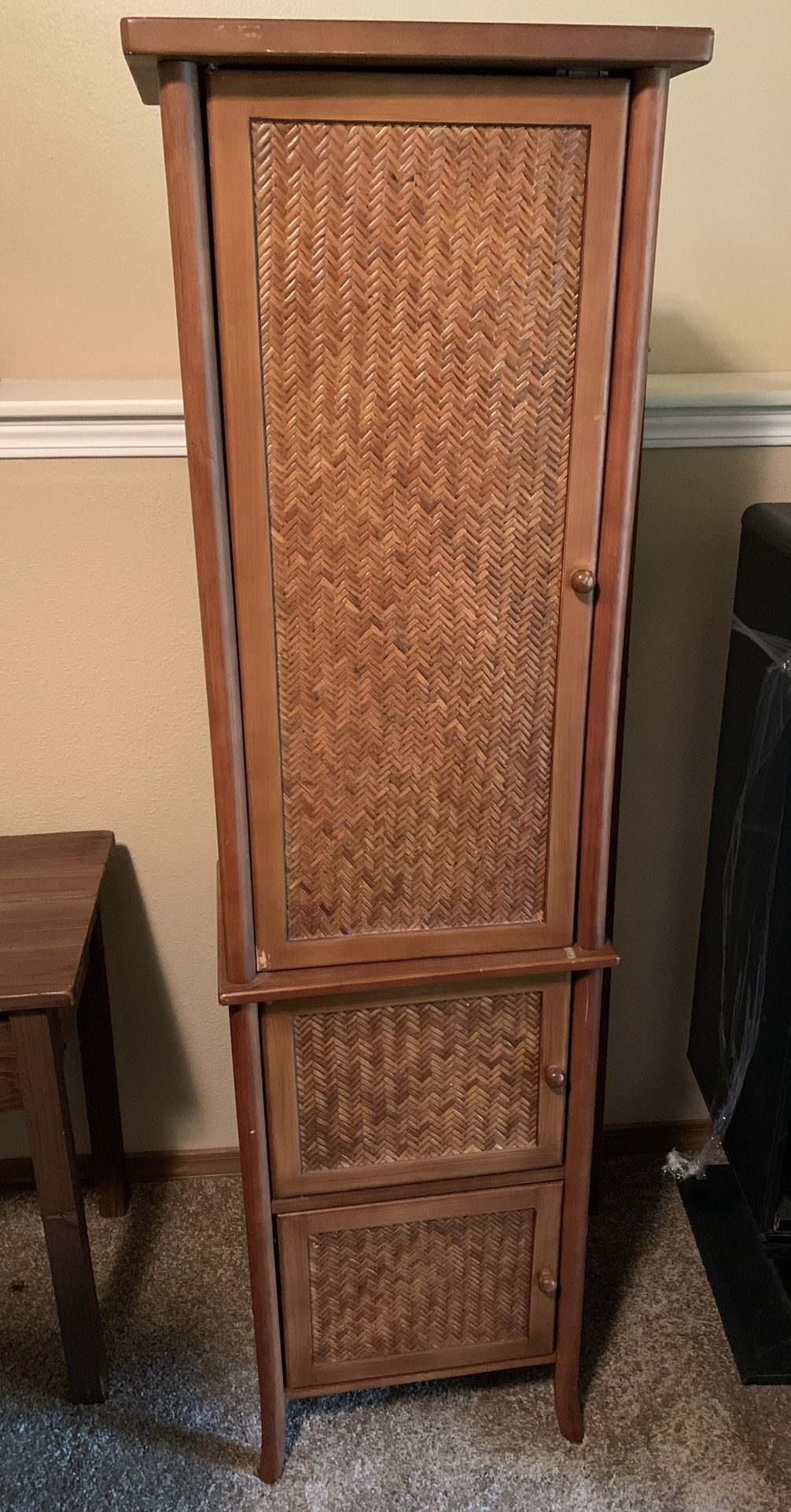 Tall Cabinet W/ Wicker Detailing