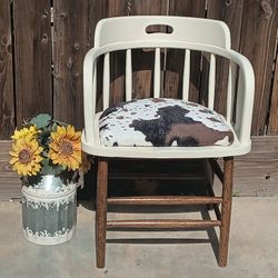 Refurbished Rustic  Farmhouse Faux Cow Hide Vintage Bar Chair 