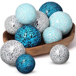 Jetec 18 Pcs Decorative Balls for Bowls, 3 Inch, 2.4 Inch Blue Orbs Glass Balls for Centerpiece Mix Color Mosaic Sphere for Christmas Wedding Party Ho