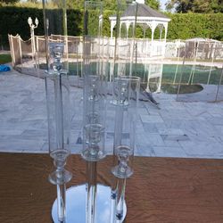 7" Clear Crystal  7 Arm Cluster Center Piece Candle Stick Stand Worh Hurricane Shades, Candleabras