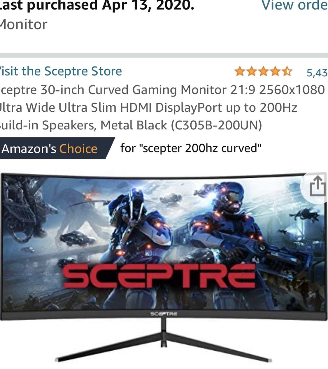 Gaming Monitor 2556 x 1440 200 Hz