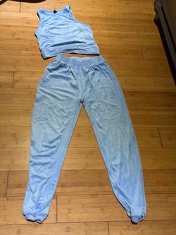 Baby Blue Velour Crop Top and Jogger Set