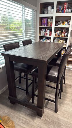 L60” x W30” x H42” solid wood, stained brown, kitchen dining table with 4 chairs