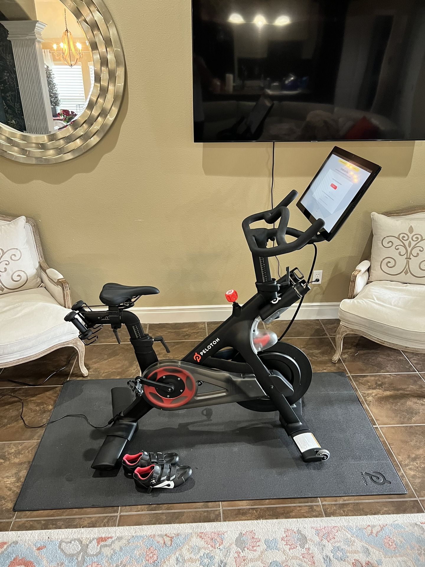 Peloton Bike + Shoes, Mat, HR Monitor, Weights – Full Bundle!