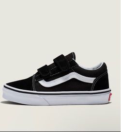Boys -Vans Black & White Old Skool Velcro Low-Top 8.5