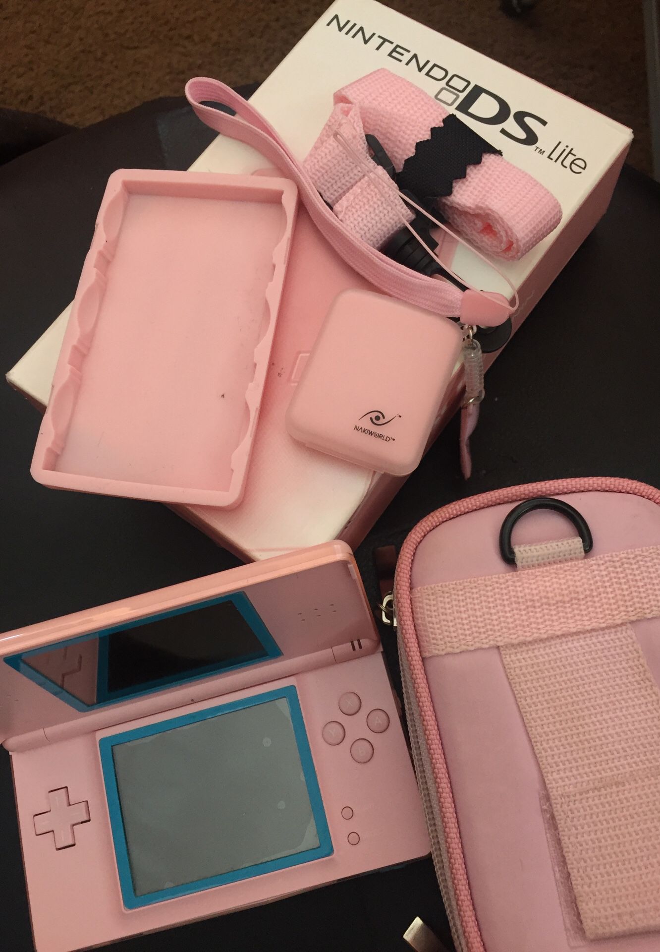 RARE PINK NINTENDO DS LITE CASE AND PORTABLE GAME CONSOLE