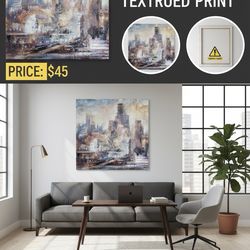 Framed 4ft x 4ft Abstract Cityscape – Textured Modern Art