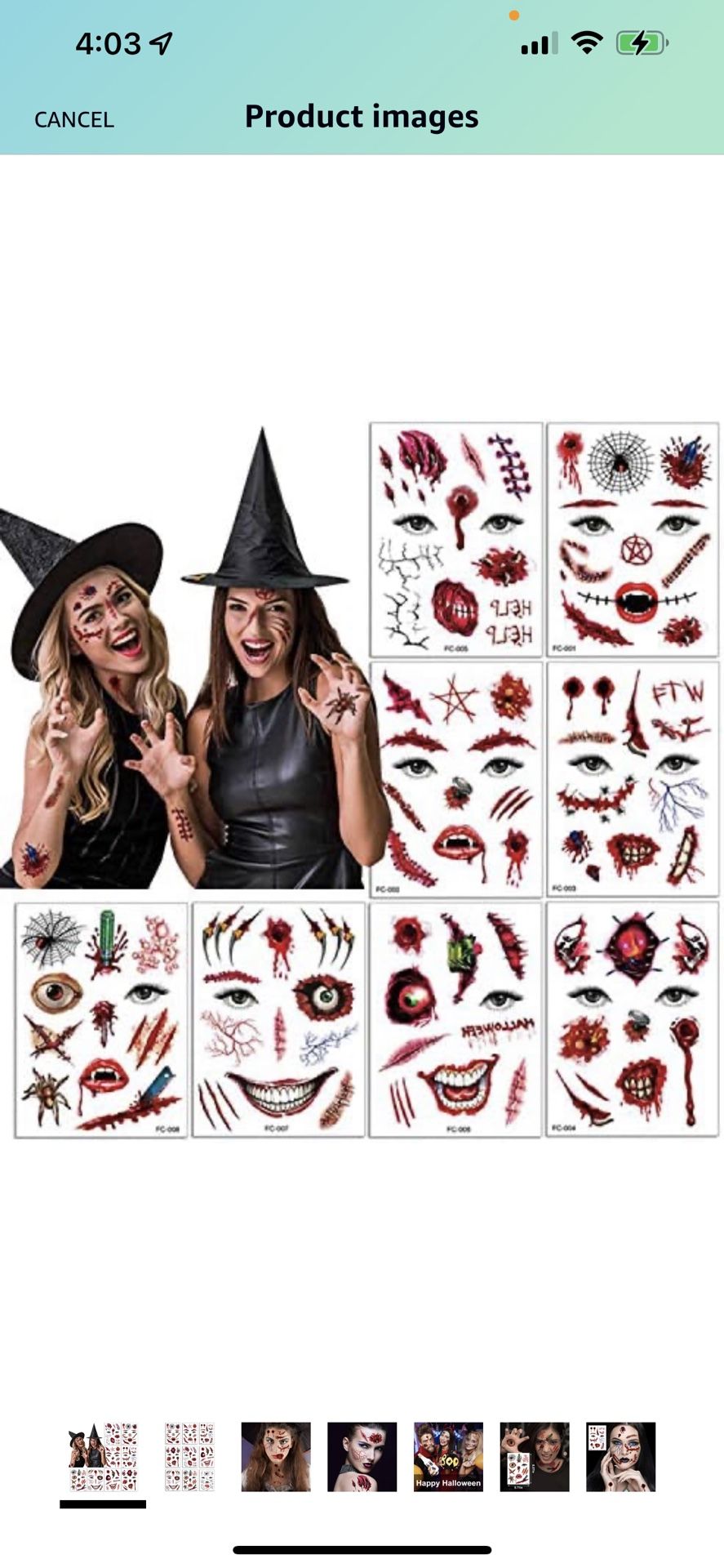 Halloween Temporary Face Tattoo Sticker 3D Zombie Scar Fake Bloody Wound for Cosplay Party Masquerade Prank Prop Decorations, Waterproof Sweatproof Ma