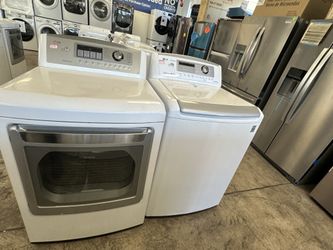 LG Washer And Dryer Set/ White/ No Agitator/ Front-Load Dryer With Glass Door/ Top-Load Dryer With No Glass Top