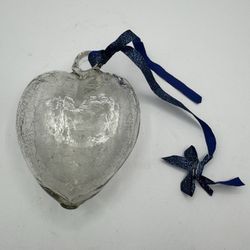 Large Clear Crackle Glass Heart Hanging Ornament 6” Suncatcher