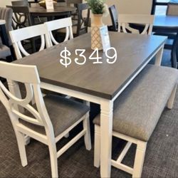 6-pc Dining Table Set With Bench 