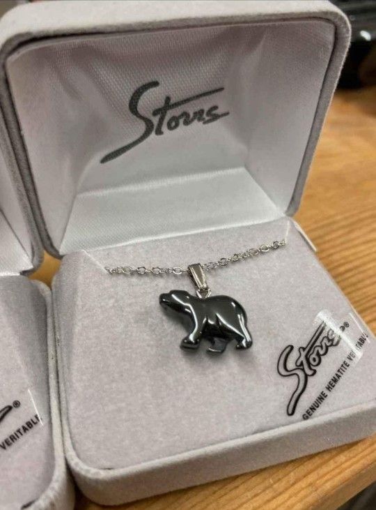 Storrs Genuine Black Hematite Bear Necklace 