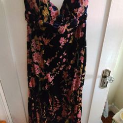 Bloom In Mind Navy Blue Floral Print Velvet Strapless Maxi Dress (Worn ONLY Once)