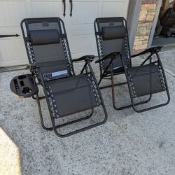 BRAND NEW Pair Of Heavy Duty Zero Gravity Chairs With Headrest, Cup Holder, Cell Phone Holder, And Tablet Holder 