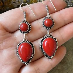 925 Silver Plated Coral Earrings 