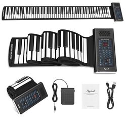 88 Keys Roll Up Keyboard Piano, Portable Electric Foldable Piano with Sustain Pedal, 20 Songs, 128 Tones, 128 Rhythms, Rechargeable & Wireless BT, Mus