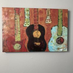 hand painted guitar painting on canvas 