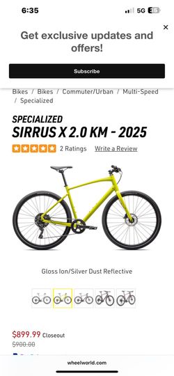 Size medium Like New Specialized Sirrus 2.0 Hybrid Bike (Gloss Hyper Green)