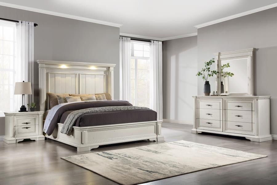 White Bedroom Set Queen or King Bed Dresser Nightstand Mirror Chest Options evelyn