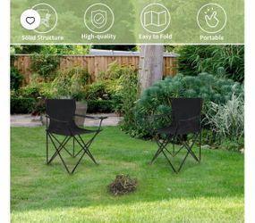 Wehilion Lightweight Camping Chairs Folding Chairs with Cup Holder, Portable Outdoor Lawn Chairs Fold Up Patio Chair Black,2Pack