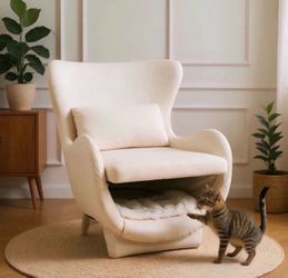 2 in 1 Pet Friendly Modern Upholstered Velvet Accent-Lounge Chair, White