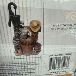 Barrel Water Fountain With Cowboy Hat NIB