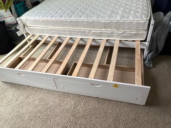White Trundle Bed with 2 Mattresses + Storage Drawers