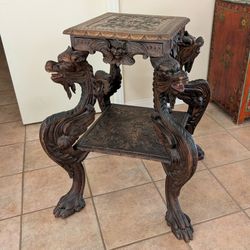 Dragon Side Table Solid Wood Carved