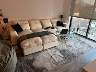Biaggio Boneless Modular U-Shaped Sectional with 2 Ottomans (Beige Linen Blend)