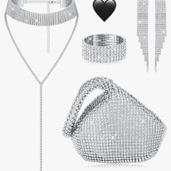 Beautiful  Purse Rhinestone Jewelry Set - Silver Color