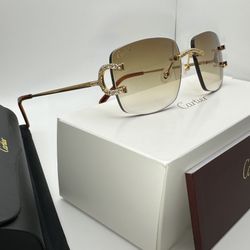 Cartier Big C Decor 24K Gold/Brown Hennessy Tint VVS Moissanite Wires Buffs Glasses