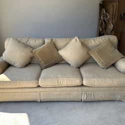 Tan Couch with 4 Pillows