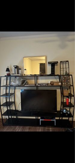 Black Metal Entertainment Center with Shelves