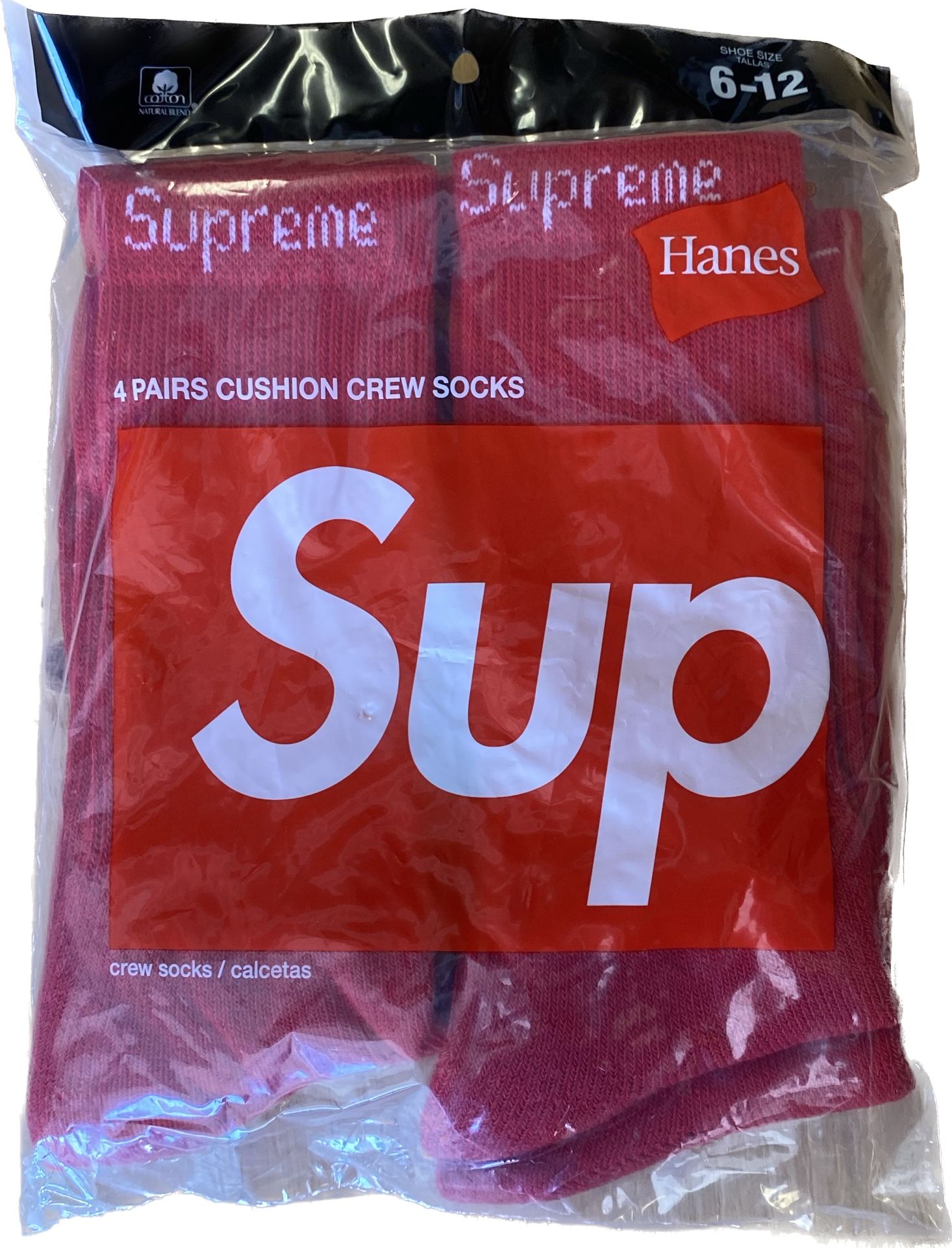 Supreme Hanes Crew Socks 4-Pack - Red - 100% Authentic