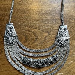 Vintage Exotic Women's Jewelry Necklace Elephant Silver Braided Gift Holiday Birthday Anniversary Thanksgiving Mother’s Day Christmas